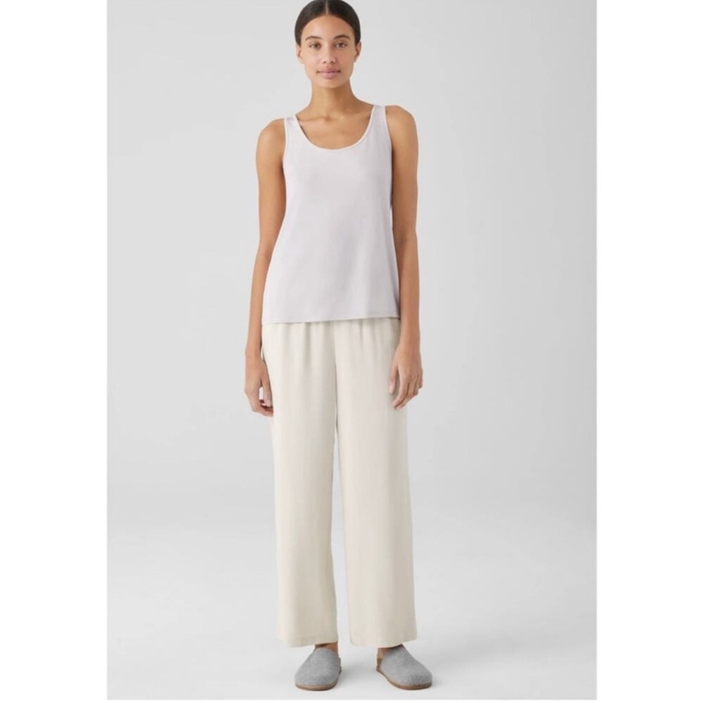 Eileen Fisher Bone 100% Silk Georgette Crepe Straight Pant Size XL NWT Neutral